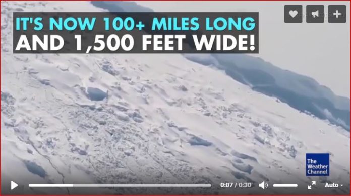 giant ice crack antarctica video, giant ice crack antarctica, ice crack antarctica, antactica ice crack video