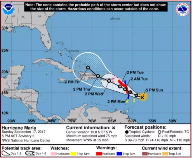 Hurricane Maria, Hurricane Maria map, Path of Hurricane Maria, Potential simultaneous impact on the East Coast USA by two hurricanes