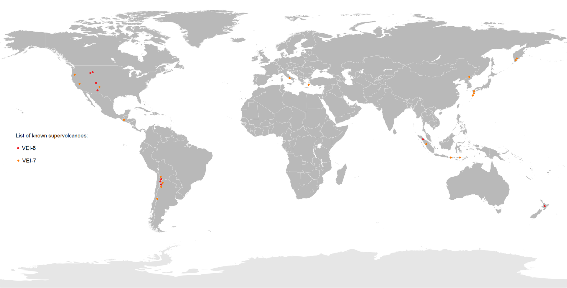 supervolcanoes around the world, list of supervolcanoes around the world