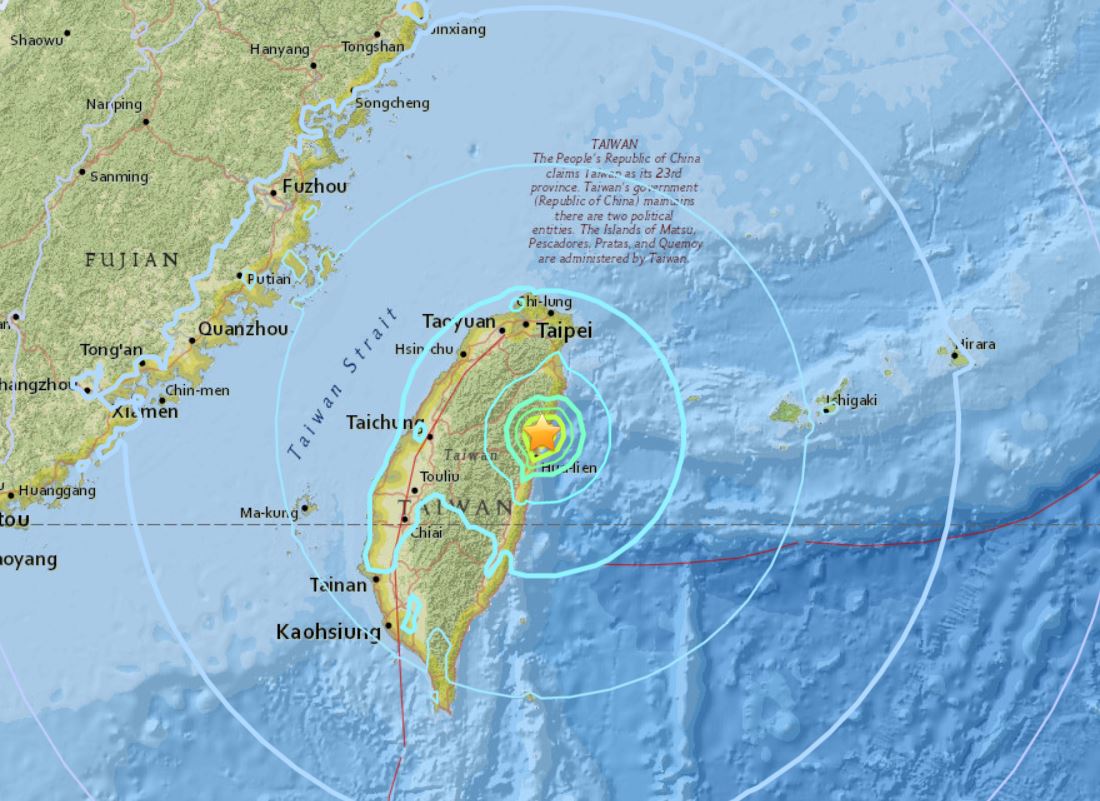 Map of earthquake off Taiwan - ABC News (Australian 