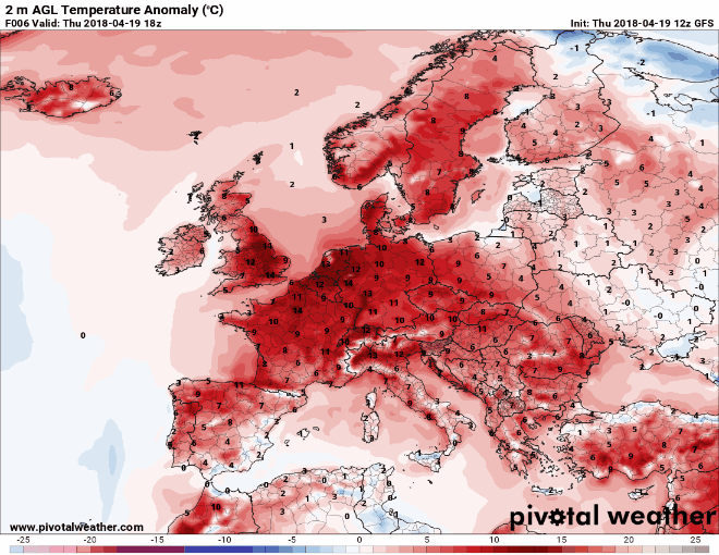 heat record europe april 2018, record heat europe april 2018, london record temperature april 2018, paris record temperature april 2018, europe heat dome april 2018