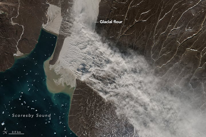 Rare Glacier flour engulfs Greenland skies, dust storm greenland, dust storm greenland nasa, dust storm greenland pictures