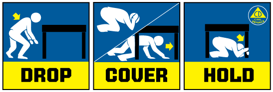 earthquake emergency: drop cover hold