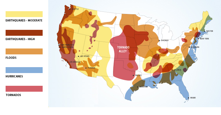 US natural disaster risk zones map