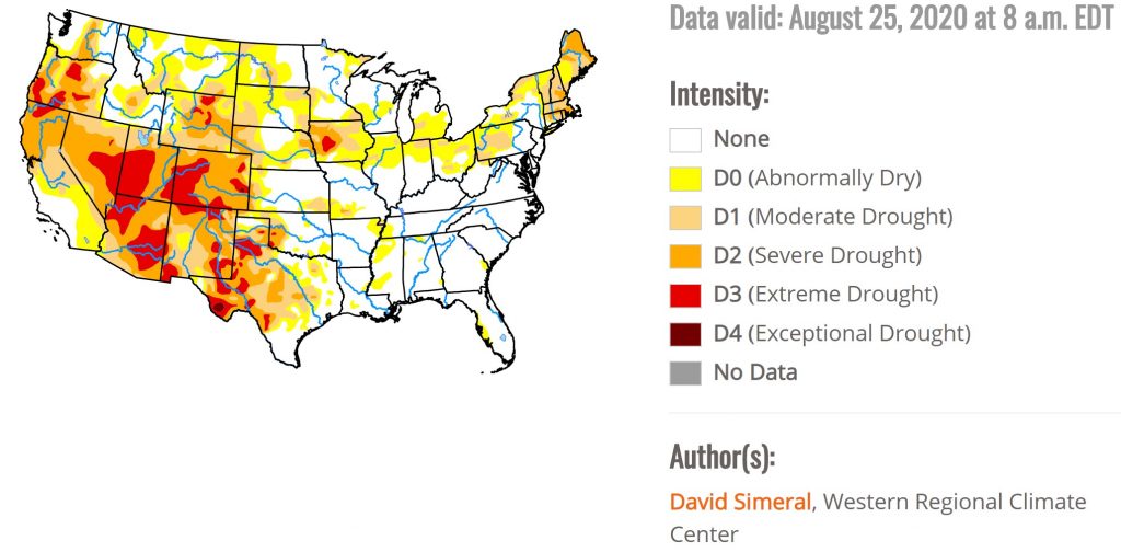 drought usa august 2020, drought iowa august 2020, after derecho now drought in Iowa