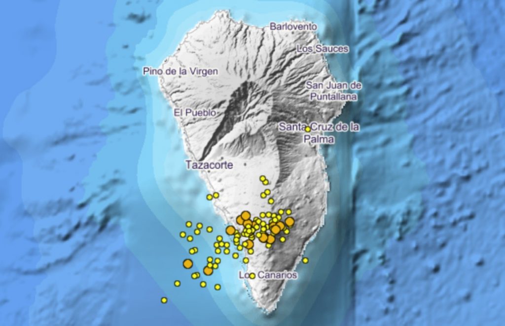 Seismic swarm under the Cumbre Vieja on La palma, Canary Islands between Dec. 23-24, La Palma seismic swarm of 23-24.12.2020 under the Cumbre Vieja canary islands