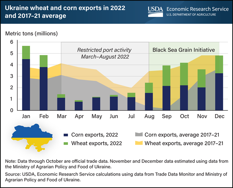 Украинский экспорт пшеницы и кукурузы восстанавливается в рамках Черноморской зерновой инициативы