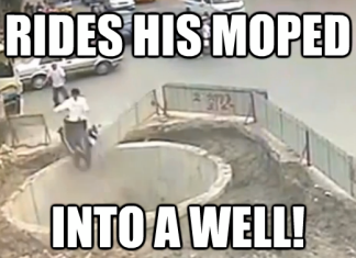 He rides his scooter into a sinkhole