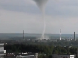 tornado, Waterspout passes close to Obninsk nuclear power plant in Russia