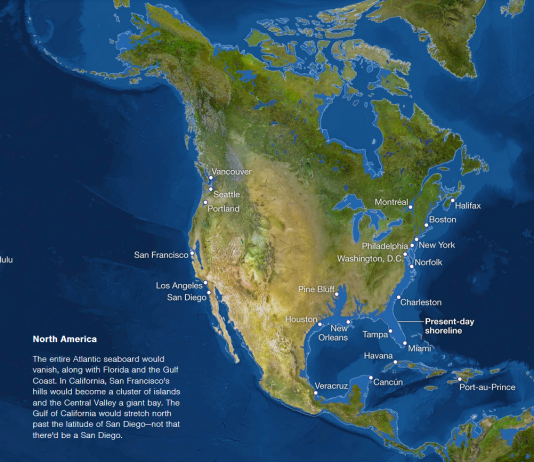 map of sea level rise: north america, sea level rise: USA map, sea level rise: Canada map, sea level rise: North America map, Maps of sea level rise: North America, sea level rise: northe america, zones submerged by sea level rise in north america, map showing parts of north america threatened by rising water level, rising water level: map of threatened areas, map of threatened areas by sea level rise, sea level rise geographic map