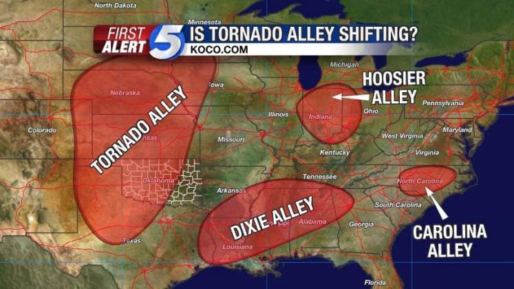 Tornado Alley Map These Maps Show Where Devastating Tornadoes Take   Tornado Alley And Dixie Alley Map 747x420 