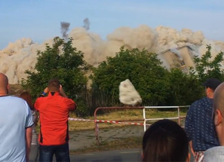 Guy gets almost killed by rock flying from demolition, Guy gets almost killed by rock flying from demolition video, demolition gone wrong in czeck republic video, video demolition czeck republic, czeck republic bad demolition video, demolition almost kills man in czeck republic video, Demolition almost kills man in Czeck Republic. Look at the video below!