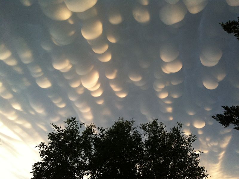 mammatus clouds, scary clouds: mammatus clouds, dangerous clouds: mammatus clouds, Formation of mammatus clouds over the city of Regina Saskatchewan on 2012-06-26 following a severe storm warning and tornado watch. Photo by Craig Lindsay