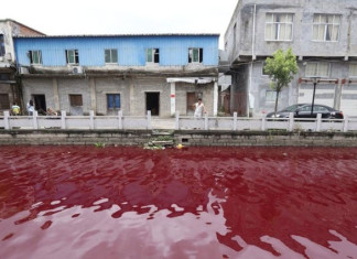 This Chinese river suddenly and mysteriously turns red overnight on July 25 2014., chinese river turns blood red july 25 2014, chinese river turns blood red july 25 2014 photo, video chinese river turns blood red july 25 2014, blood red river china july 2014, extreme pollution: blood red river in china july 2014, china rivers blood red july 2014 photo, River in China mysteriously turns blood-red overnight, Mystery: Chinese River Turns Blood Red Overnight, Mystery: Chinese river turns blood red overnight on July 25 2014! Locals are baffled as nobody knows the cause of this strange and mysterious event yet, MYSTERIOUS BLOOD RED RIVER IN CHINA OVERNIGHT