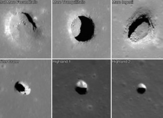 strange giant holes on moon surface, mysterious giant holes moon surface, giant pit moon, mysterious holes moon, strange holes moon, huge crater hole on moon, sinkhole clusters moon surface, Giant mysterious holes are clustering the surface of our Moon. Speculations about their formation range from meteor impact, underground cave to alien/Nazi UFO bases. Photo: NASA, What's hiding behind these giant holes on the Moon?