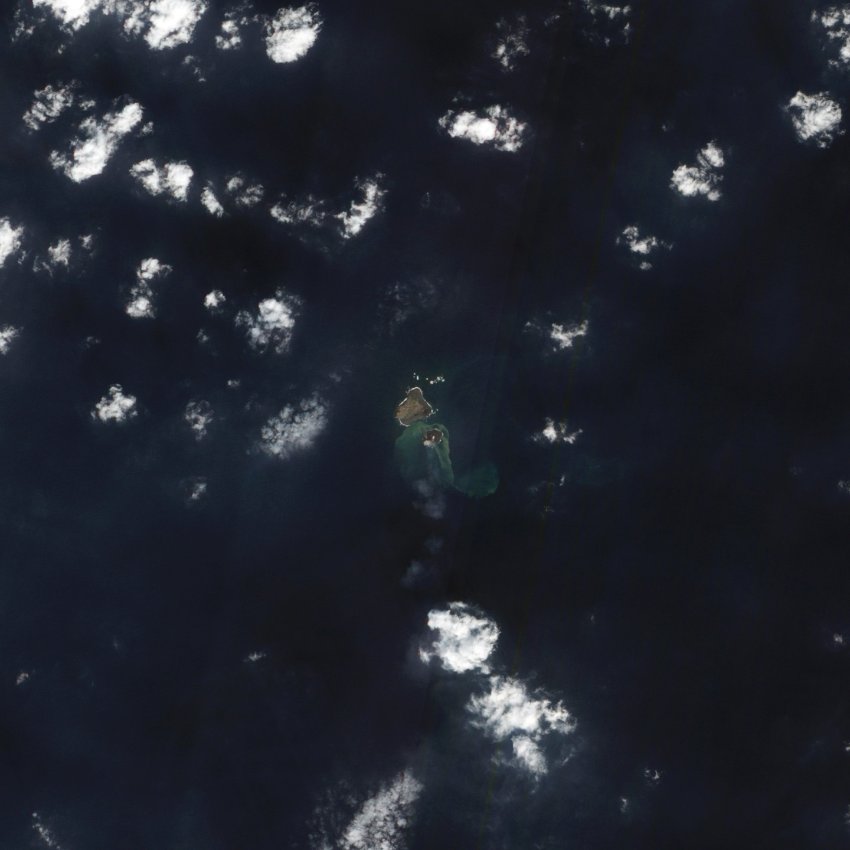 niijima, niijima island, niijima new island, new island japan evolution, space photo of niijima, evolution of niijima new volcanic island, This new volcanic island, once called Niijima, was created by activity along the western edge of the Pacific 'Ring of Fire' in November 2013. Photo: NASA, Nishino-shima, niijima, Nishino-shima photo, niijima photo, evolution of new volcanic island in Japan (photo), The new island Nishino-shima as seen from space in July 2014. Photo: NASA, new volcanic island Japan Nishino-shima, More than 6 months after it broke the surface of the Pacific Ocean, Nishino-shima (once called Niijima) continues to grow. The new land surface is now several times larger than original Nishino-shima, which formed in 1973. The islets merged in December 2013. This natural-color image was collected by the Operational Land Imager (OLI) on Landsat 8 on July 4, 2014. It shows a plume of ash, steam, and other volcanic gases streaming from a crater in the center of the island., geology oddity, volcanic island, new volcanic island, earth oddity, strange things around the world, volcano activity creates new island off Japan, Japan new island volcano, japan new volcanic island, 