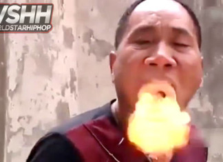 video of chinese man exhales smoke and fire - dragon man, chinese man exhales smoke and fire - dragon man video, chinese man exhales smoke and fire - dragon man, video man exhales fire and smoke, dragon man exhales smoke and fire fron sawdust video, chinese man exhales smoke and fire - dragon man, dragon man, man exhaling fire and smoke, this man exhales smoke and fire, Is this DRAGON MAN? Chines kung-fu master exhales smoke and fire in this amazing video. So what's the trick behind this stunt?