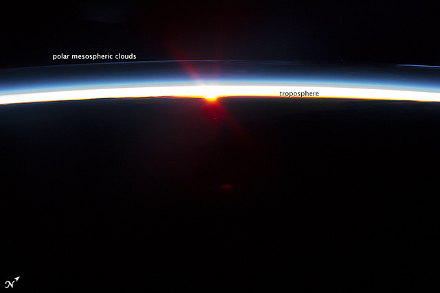 polar mesospheric cloud, polar mesospheric clouds, polar mesospheric cloud photo, polar mesospheric clouds image, polar mesospheric clouds from iss, These polar mesospheric clouds were photographed from ISS. When viewed from earth surface they are called  noctilucent clouds