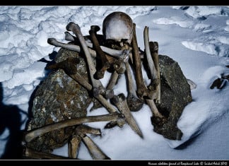 roopkund lake mystery, Skulls and bones at Roopkund lake, bones and skully at roopkund lake, mysterious roopkund lake mystery, roopkund lake mystery debunked, skeleton laky mystery solved, hundreds of people killed by hail storm at roopkund lake,