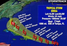 erica tropical storm map, erika to touch florida, erika state of emergency florida, state of emergency florida august 28 2015