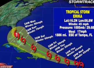 erica tropical storm map, erika to touch florida, erika state of emergency florida, state of emergency florida august 28 2015