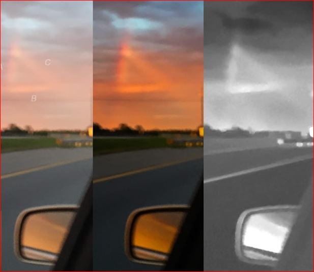 mysterious red triangle mississippi, triangular ufomississippi, ufo sightings mississippi, red triangular ufo mississippi, what is this strange red triangle in the sky of mississippi, Close-up images of this mysterious red triangle in the sky of Mississippi