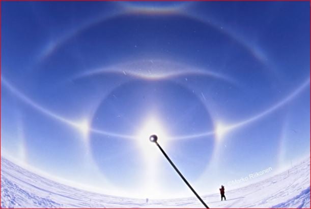 ice halos Jackson Hole wyoming, eerie halos Jackson Hole wyoming, ice halos jackson hole, rare ice halos wyoming, eye appears in sky of wyoming, giant eye appears in sky of Wyoming, eerie ice halos skiiers wyoming, sky phenomenon december 2015, sky phenomena december 2015, ice halos jackson hole wyoming picture, These incredibly rare ice halos appeared in the sky of Jackson Hole, Wyoming on December 3 2015 and look like a giant eye in the sky.