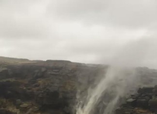 picture of a waterfall blown backwards by high winds during Storm Desmond, storm desmond transforms waterfall into fountain, storm desmond picture, storm desmond 2015 photo, storm desmond 2015 video, deadly storm desmond uk december 2015 pictures and videos