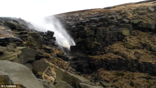 picture of a waterfall blown backwards by high winds during Storm Desmond, storm desmond transforms waterfall into fountain, storm desmond picture, storm desmond 2015 photo, storm desmond 2015 video, deadly storm desmond uk december 2015 pictures and videos
