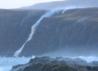 storm gertrude waterfall backwards video