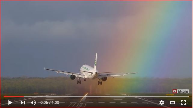 plane landing rainbow germany, germania airplane landing in rainbow, rainbow plane video, plane landing in rainbow video