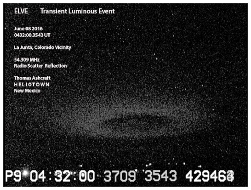 elve picture june 2016, Mysterious ring of light appears near the edge of space over Colorado, elve colorado june 2016 picture, transient luminous event june 2016, mysterious donut, ELVE and Sprite June 08 2016 Southeast Colorado with Radio Scatter Reflection