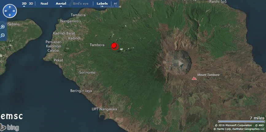 M5.8 earthquake mount tambora volcano, strong earthquake tambora volcano, tambora volcano strong earthquake july 31 2016, M5.8 earthquake hits mount tambora