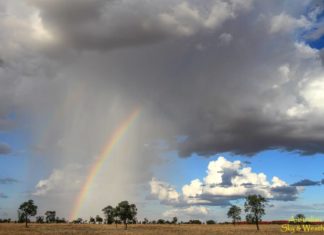 local shower rainbow queensland australia, local shower rainbow queensland australia december 2016, local shower rainbow queensland australia pictures, surreal image of local shower and rainbow in desertic australia