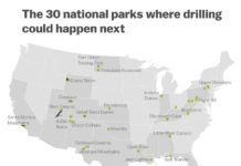 us national park oil gas wells map, 42 national parks with oil and gas well, fracking national park, 42 us national park fracking, There are currently more than 500 active oil and gas wells spread across 12 national parks, as you can see in the map below. In 2015, drilling on federal lands made up nearly a fifth of overall US production,