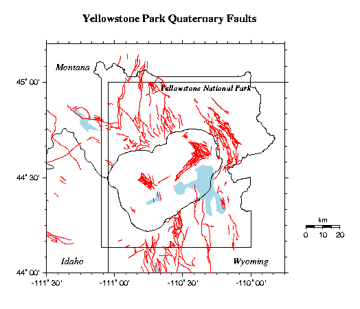 Fault lines in the Yellowstone National Park, Fault lines in the Yellowstone National Park map, 