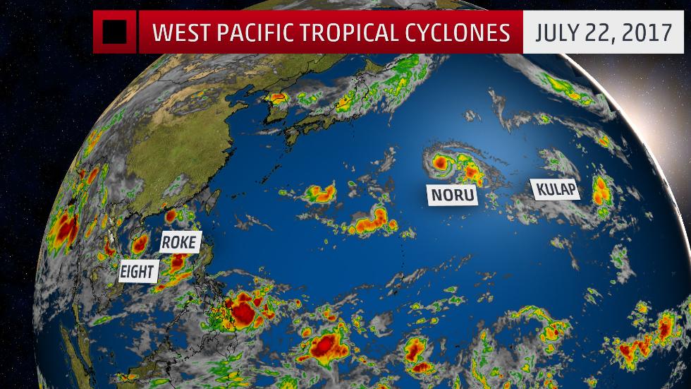 8 tropical cyclones in Pacific Ocean on July 22 2017, 8 tropical cyclones in Pacific Ocean on July 22 2017 map, 8 tropical cyclones in Pacific Ocean on July 22 2017 video, Eight Tropical Cyclones At Once in the North Pacific Ocean For First Time Since 1974