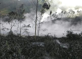 sileri eruption july 2017, sileri eruption july 2017 pictures, sileri eruption july 2017 video, sileri eruption july 2017 pictures and videos, TWO people have been killed after a search and rescue helicopter crashed after a volcano erupted injuring ten people at a tourist hotspot in Indonesia.