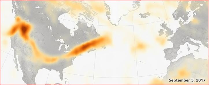 Smoke from wildfires on the US and Canadian West Coast have reached Europe in 4 days, smoke western us canada wildfires reach europe, smoke west cost usa reaches europe, smoke us west coast reaches europe, smoke from wildfire west coast america reaches europe