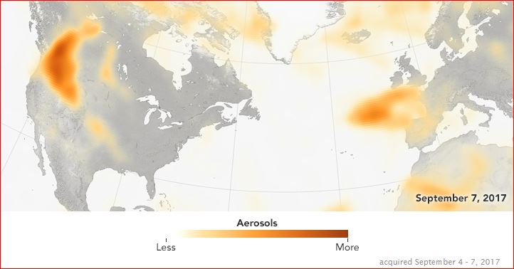 Smoke from wildfires on the US and Canadian West Coast have reached Europe in 4 days, smoke western us canada wildfires reach europe, smoke west cost usa reaches europe, smoke us west coast reaches europe, smoke from wildfire west coast america reaches europe