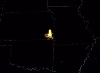 The new GOES 16 satellite captured a flash that started from a thunderstorm in southeastern Kansas and propagated about 250 miles across parts of Oklahoma and Missouri on October 22 2017, 250 miles long lightning usa