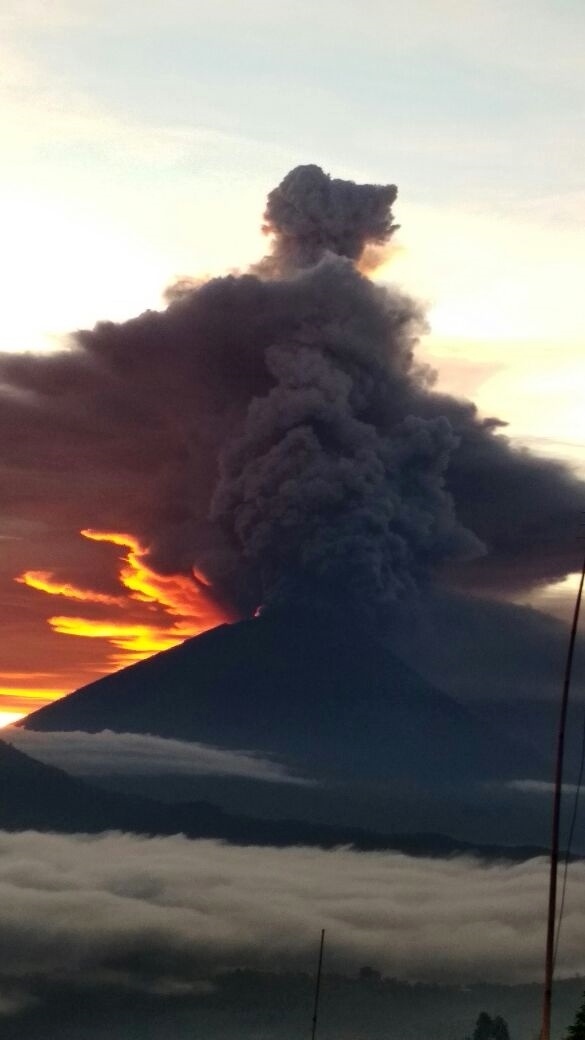 Magmatic eruption at Agung volcano on Bali in Indonesia on Nov 26