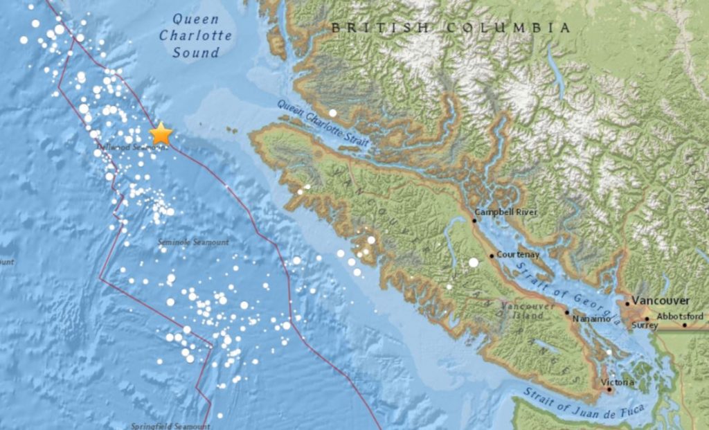 2 earthquakes (M4.0 and M4.3) hit off Vancouver Island along the Cascadia Fault Zone on January 14 2018, 2 earthquakes (M4.0 and M4.3) hit off Vancouver Island along the Cascadia Fault Zone on January 14 2018 map