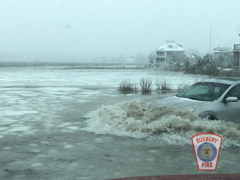 High tide and giant waves flood Scituate, Massachusetts Storm surge