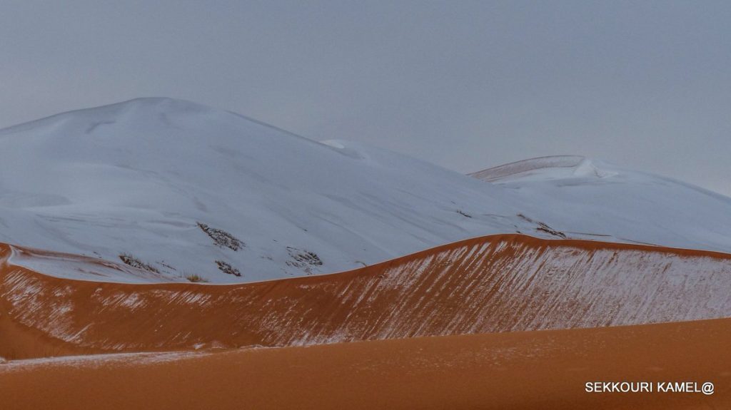 snow covers sahara desert in Algeria on January 7 2018, sahara snow algeria, sahara snow algeria video, sahara snow algeria january 2018, sahara snow algeria video