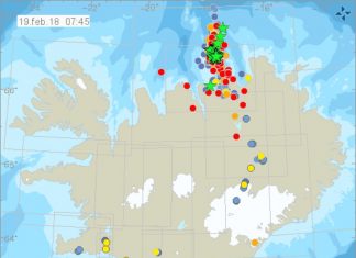 iceland earthquake swarm february 2018, More than 2,000 earthquakes hit North Iceland within the last four days with a M5.2 and M4.5 quakes on February 19 2018, More than 2,000 earthquakes hit North Iceland within the last four days with a M5.2 and M4.5 quakes on February 19 2018 map