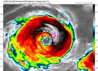 Huge cyclone over Tonga, eye of cyclone over tonga, tonga cyclone february 2018