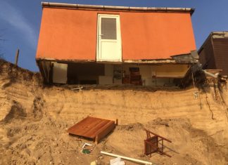 Shocking drone footage of homes falling off cliffs at Hemsby after strong storms in 2018, marrams hemsby house collapse coastal erosion
