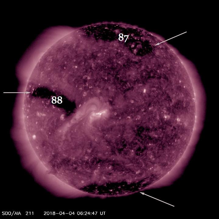 solar storm, aurora, coronal hole, sun, april 2018, photo, video