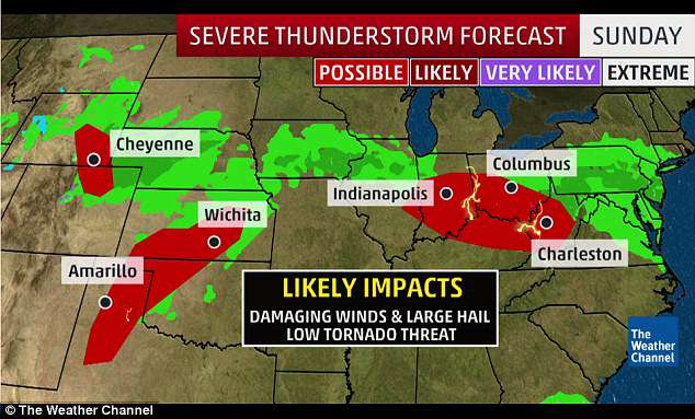 Wild weather to rage through the weekend with gale-force winds in excess of 80mph expected and the risk of tornadoes after 160 storms were reported in ONE day across the US, Severe weather expected to last through weekend, wild weather usa may 2018, giant storm usa may 2018, powerful storm systems usa may 2018